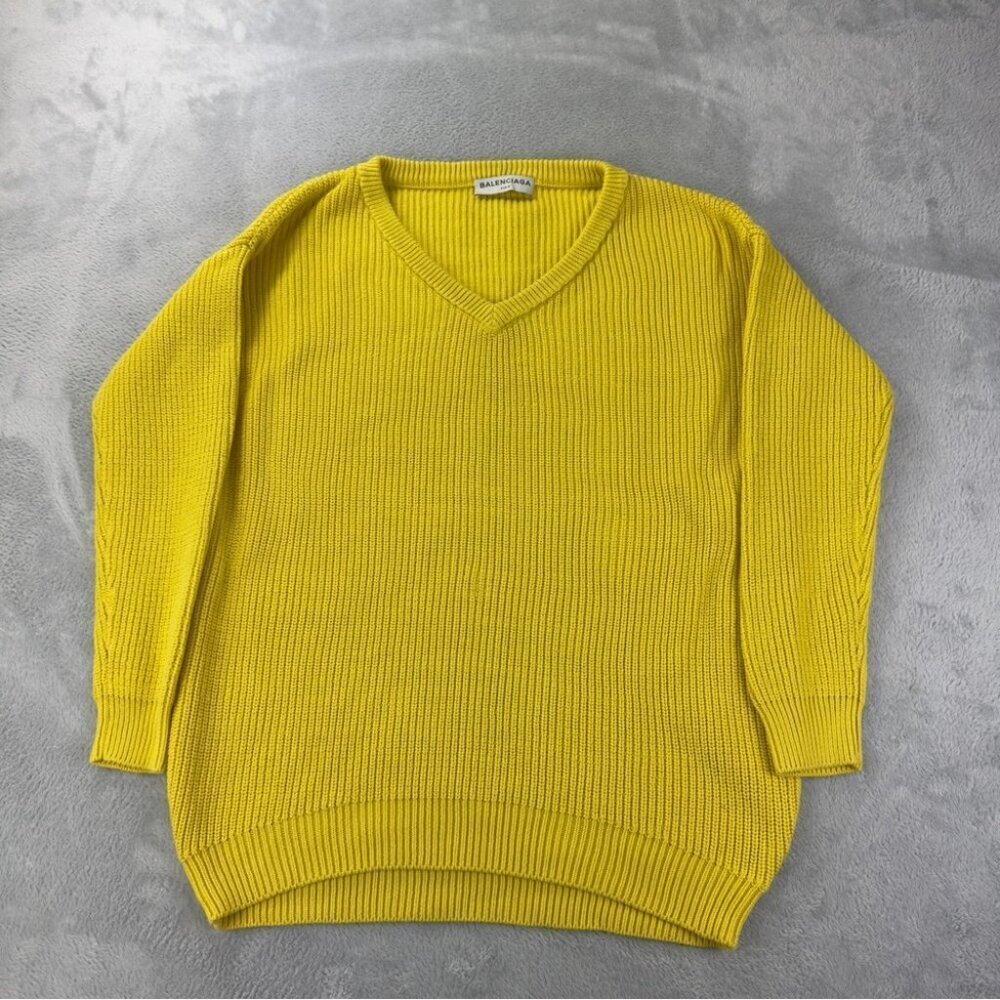 Balenciaga Paris Men's Size XS/34 EU Yellow V Neck Oversized Heavy Knit Sweater